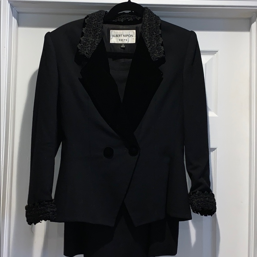Albert Nipon Vintage Black Wool Suit - image 1